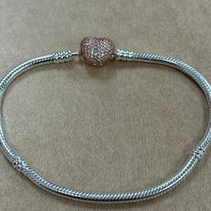 Pandora 8 inch Elegant Silver and Rose Gold Heart Bracelet New no box